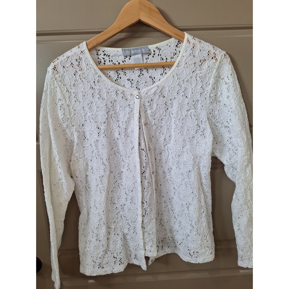 Modern Soul‎ Eyelet Lace Button Up Shirt White